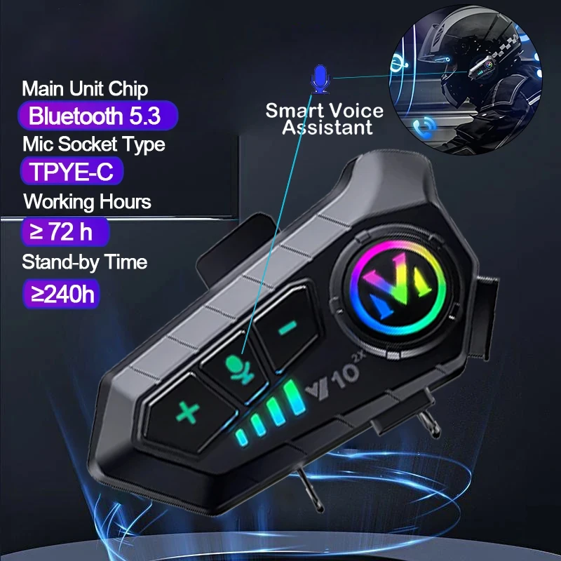 Full Face Motorcycle Helmet With Bluetooth - V10 2X ブルートゥースバイクヘルメットインターコム 300M ワイヤレスインターコミュニケーター 2000mAh