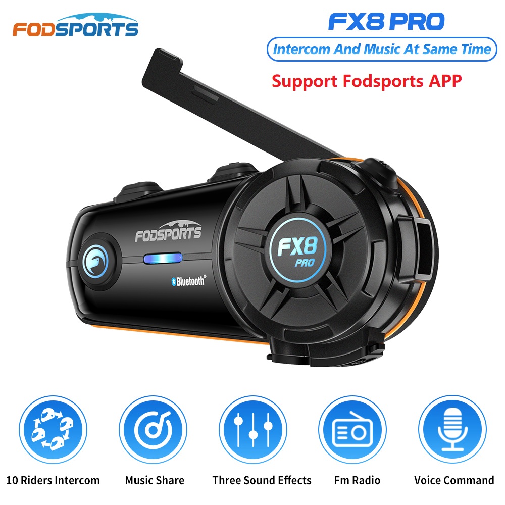 Full Face Motorcycle Helmet With Bluetooth - Fodsports FX8 ProオートバイのインカムBluetoothヘルメットヘッドセット8人2000Mインカム、音楽共有、FMラジオ、デュアルチップ、日本語版。