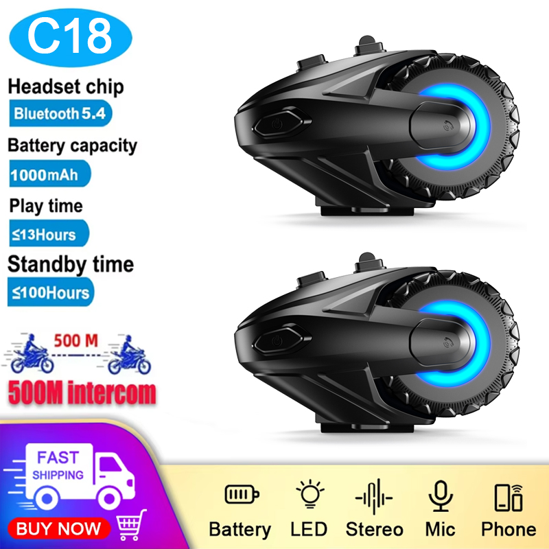 Universal Motorcycle Helmet Intercom Headset - 1/2個入り オートバイ用Bluetooth 5.4 ヘルメットインターコムヘッドセット 500M インターコム