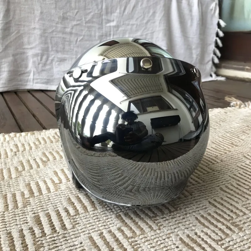 ミラーシルバークロームオートバイオープンフェイス男性女性カス - Vintage Open Face Retro Helmet のレビューと価格